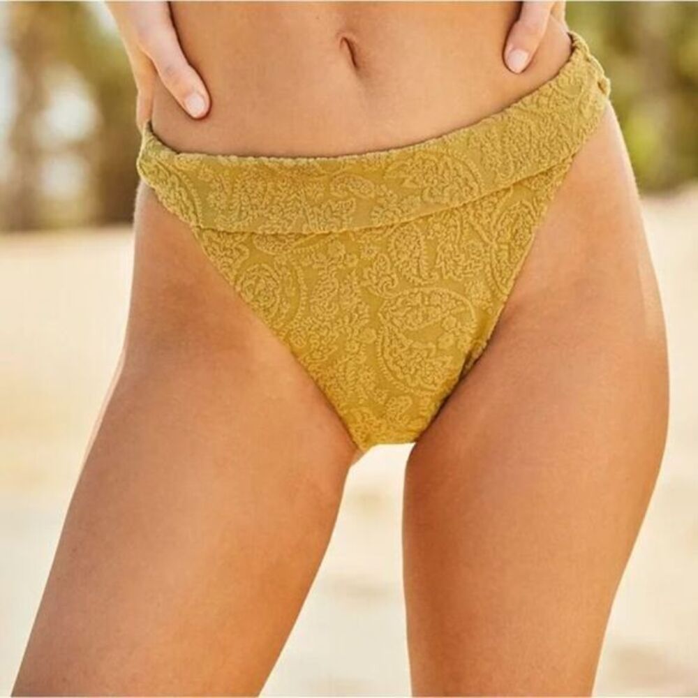 NEW Rhythm.X‎ Free People Paisley Hi String Bikini Bottoms size S Pistachio